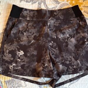 Athleta Black and Gray Floral Athletic Shorts